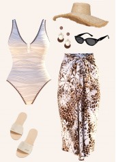 Tummy Coverage Leopard One Piece Swimwear and Cover Up