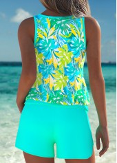 Tummy Coverage Mid Waisted Tropical Plants Print Tankini Set | thumb picture 