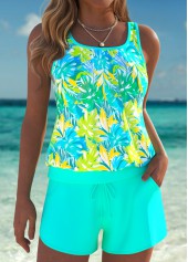 Tummy Coverage Mid Waisted Tropical Plants Print Tankini Set | thumb picture 