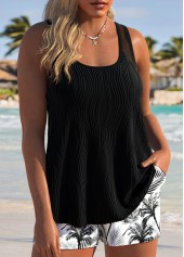 Tummy Coverage Mid Waisted Tropical Plants Print Tankini Set | thumb picture 