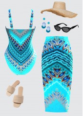 Tummy Control Tribal Print One Piece Swimwear and Skirt | thumb picture 