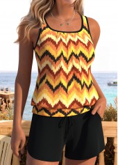 Tummy Coverage Mid Waisted Chevron Print Yellow Tankini Set | thumb picture 