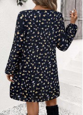 Navy Tummy Coverage Ditsy Floral Print Long Sleeve Dress | thumb picture 