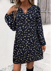 Navy Tummy Coverage Ditsy Floral Print Long Sleeve Dress | thumb picture 