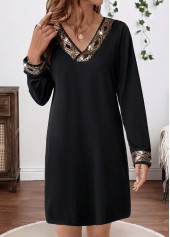 Black Tummy Coverage Long Sleeve V Neck Dress | thumb picture 