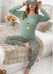 Green Long Sleeve Round Neck Lounge Top and Pants