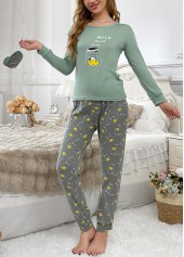 Green Long Sleeve Round Neck Lounge Top and Pants | thumb picture 