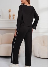 Black Long Sleeve Scoop Neck Lounge Top and Pants | thumb picture 