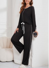 Black Long Sleeve Scoop Neck Lounge Top and Pants | thumb picture 