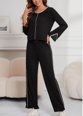 Black Long Sleeve Scoop Neck Lounge Top and Pants | thumb picture 