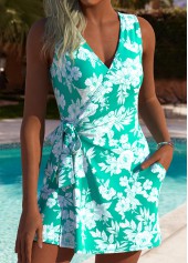 Tummy Coverage Floral Print Cyan One Piece Swimwear | thumb picture 