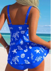Tummy Coverage Mid Waisted Tropical Plants Print Tankini Set | thumb picture 