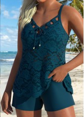 Pocket Mid Waisted Peacock Blue Tankini Set | thumb picture 