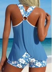 Circular Ring Mid Waisted Floral Print Tankini Set