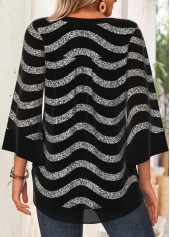 Black Tummy Coverage Striped Long Sleeve V Neck Blouse | thumb picture 