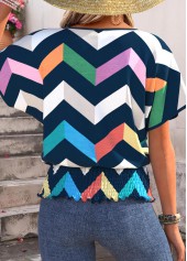 Multi Color Smocked Geometric Print Short Sleeve T Shirt | thumb picture 