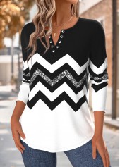 Black Tummy Coverage Geometric Print 3/4 Sleeve T Shirt | thumb picture 