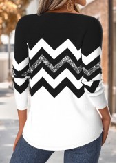 Black Tummy Coverage Geometric Print 3/4 Sleeve T Shirt | thumb picture 