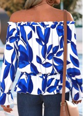 Royal Blue Frill Leaf Print 3/4 Sleeve Blouse | thumb picture 