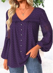 Dark Purple Tummy Coverage Long Sleeve V Neck Blouse | thumb picture 