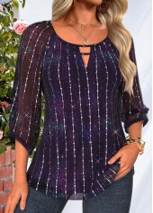 Dark Purple Tummy Coverage 3/4 Sleeve Scoop Neck Blouse | thumb picture 