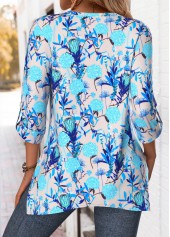 Blue Handkerchief Hem Floral Print 3/4 Sleeve Blouse | thumb picture 