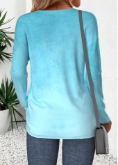 Light Blue Curved Hem Butterfly Print T Shirt | thumb picture 
