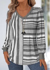 Dark Grey Marl Tummy Coverage Striped T Shirt