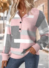 Light Pink Tummy Coverage Geometric Print Long Sleeve Sweatshirt | thumb picture 