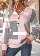 Light Pink Tummy Coverage Geometric Print Long Sleeve Sweatshirt