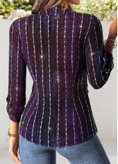 Purple Peplum Long Sleeve V Neck Blouse | thumb picture 