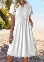 White Tummy Coverage Short Sleeve Split Neck Dress | thumb picture 