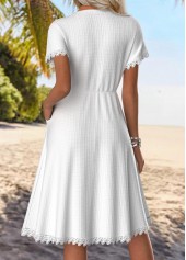 White Tummy Coverage Short Sleeve Split Neck Dress | thumb picture 