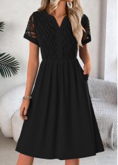Black Tummy Coverage Short Sleeve Split Neck Dress | thumb picture 