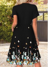 Black Tummy Coverage Floral Print Short Sleeve Dress | thumb picture 