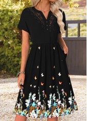 Black Tummy Coverage Floral Print Short Sleeve Dress | thumb picture 
