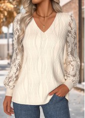 Beige Tummy Coverage Long Sleeve V Neck Sweatshirt
