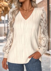 Beige Tummy Coverage Long Sleeve V Neck Sweatshirt | thumb picture 