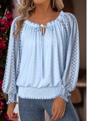 Light Blue Tummy Coverage Long Sleeve Split Neck Blouse