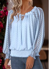 Light Blue Tummy Coverage Long Sleeve Split Neck Blouse | thumb picture 