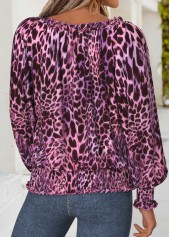 Purple Tummy Coverage Leopard Long Sleeve Split Neck Blouse | thumb picture 