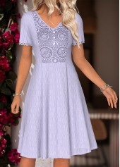 Dusty Blue Tummy Coverage Short Sleeve V Neck Dress