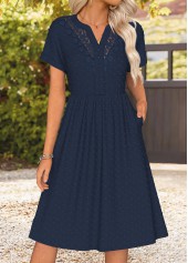Navy Tummy Coverage Short Sleeve Split Neck Dress | thumb picture 