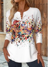 Multi Color Button Ombre Long Sleeve Split Neck Blouse | thumb picture 