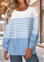 Multi Color Tummy Coverage Striped Long Sleeve Sweatshirt