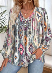 Multi Color Tummy Coverage Tribal Print Long Sleeve Blouse | thumb picture 