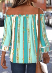 Mint Green Tummy Coverage Geometric Print 3/4 Sleeve Blouse | thumb picture 