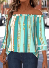 Mint Green Tummy Coverage Geometric Print 3/4 Sleeve Blouse | thumb picture 