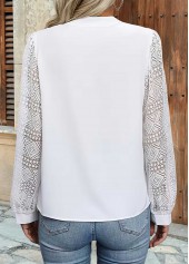 White Patchwork Long Sleeve Split Neck Blouse | thumb picture 
