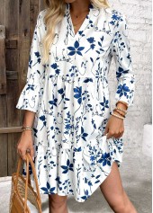 White Tummy Coverage Leaf Print A Line Dress